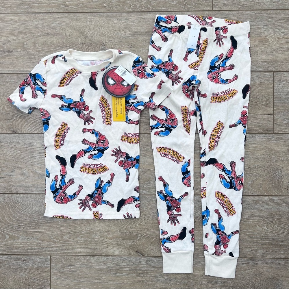 Marvel Spider-Man Pajama Set 100% Cotton Boys Sz 8 Super Hero All Over Print NEW